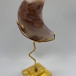 Flower Agate Crescent Moon on Stand