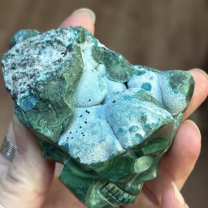 Chrysocolla Malachite Skull Carving - Image 2