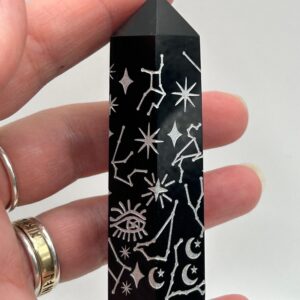 Black Obsidian Engraved Tower - Image 3
