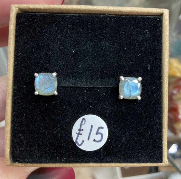 Faceted Square Stud Earrings - Image 6