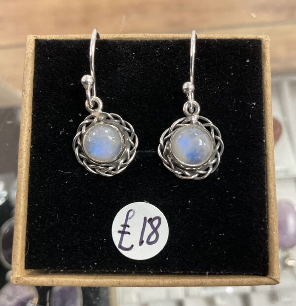 Sterling Silver Celtic Knot Rainbow Moonstone Earrings - Image 2