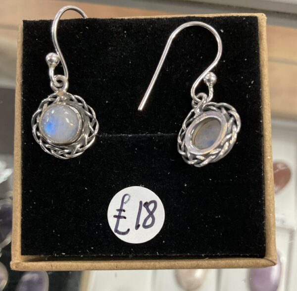 Sterling Silver Celtic Knot Rainbow Moonstone Earrings - Image 3
