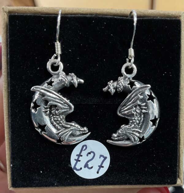 Dragon On Crescent Moon Earrings