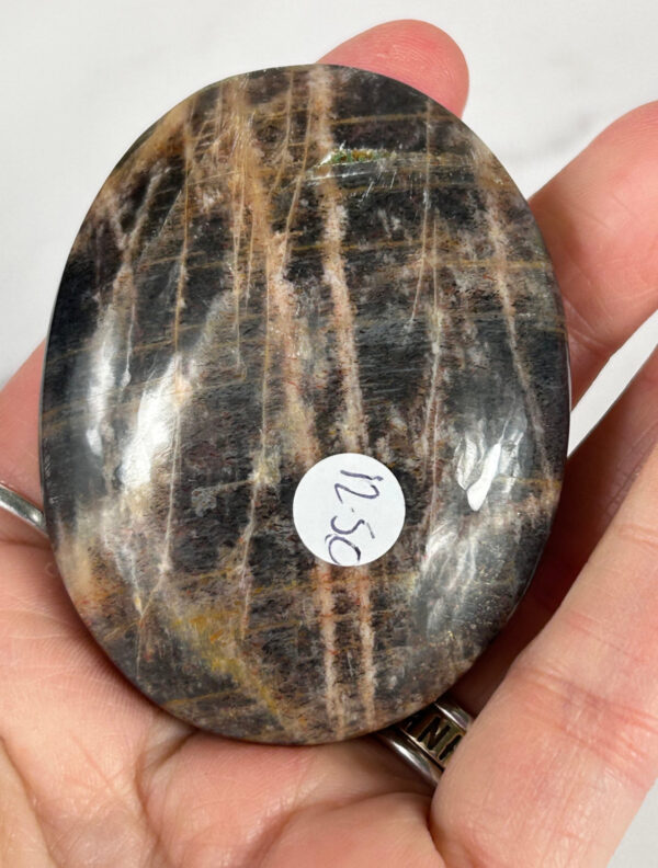 Black Moonstone with sunstone Palm Stone - Image 3