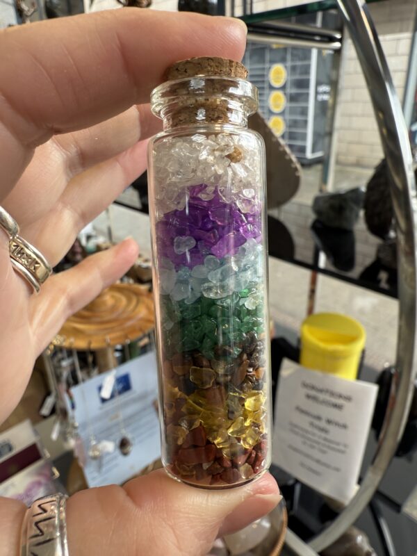 Chakra crystal chip stone bottle