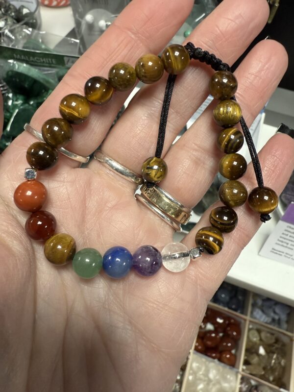 Adjustable Chakra & Tiger Eye Bead Bracelet