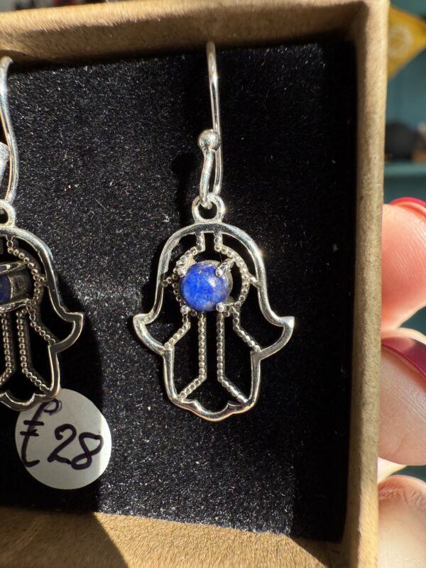 Lapis Lazuli Hamsa Hand Earrings - Image 3