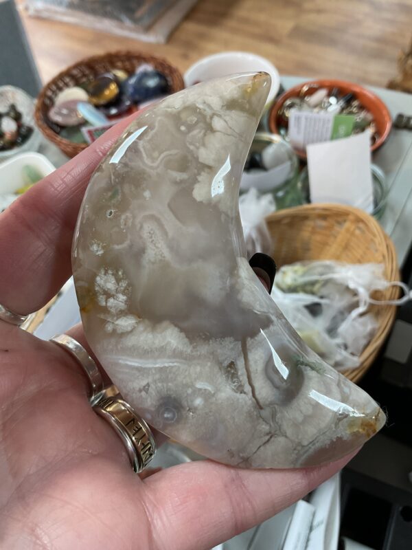 Flower Agate Crescenr Moon Carving