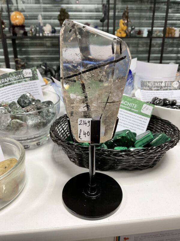 Tourmaline in Quartz Freeform on Stand