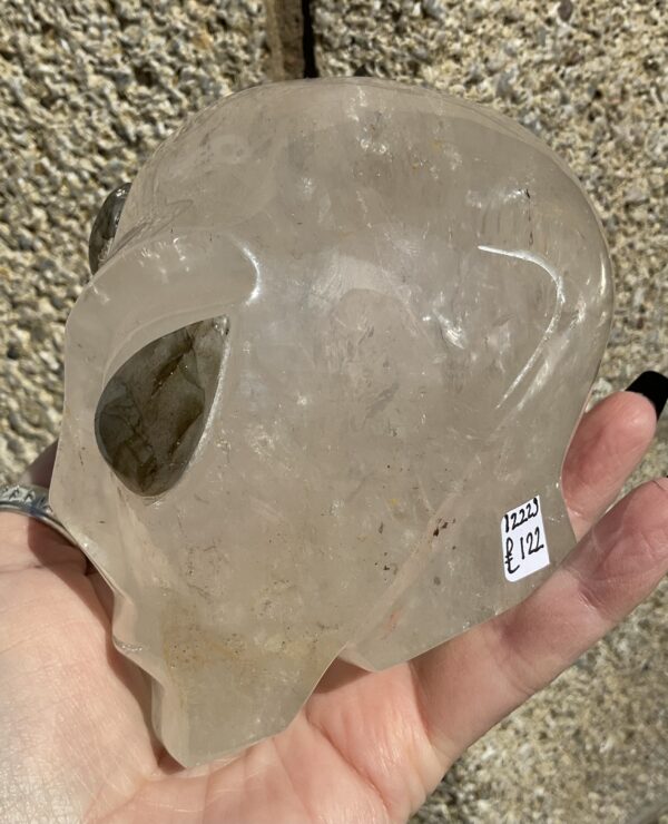 Clear Quartz Alien Head with Labradorite Eyes Carving - Image 4