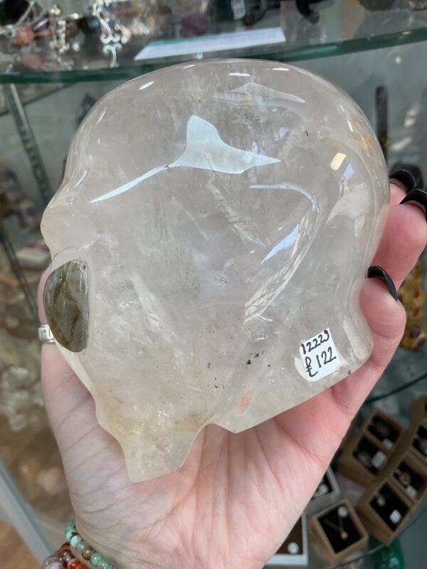 Clear Quartz Alien Head with Labradorite Eyes Carving - Image 8