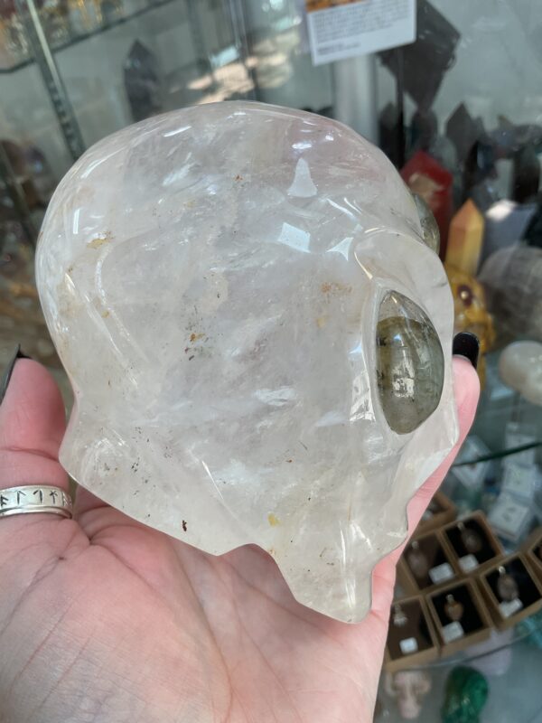 Clear Quartz Alien Head with Labradorite Eyes Carving - Image 9