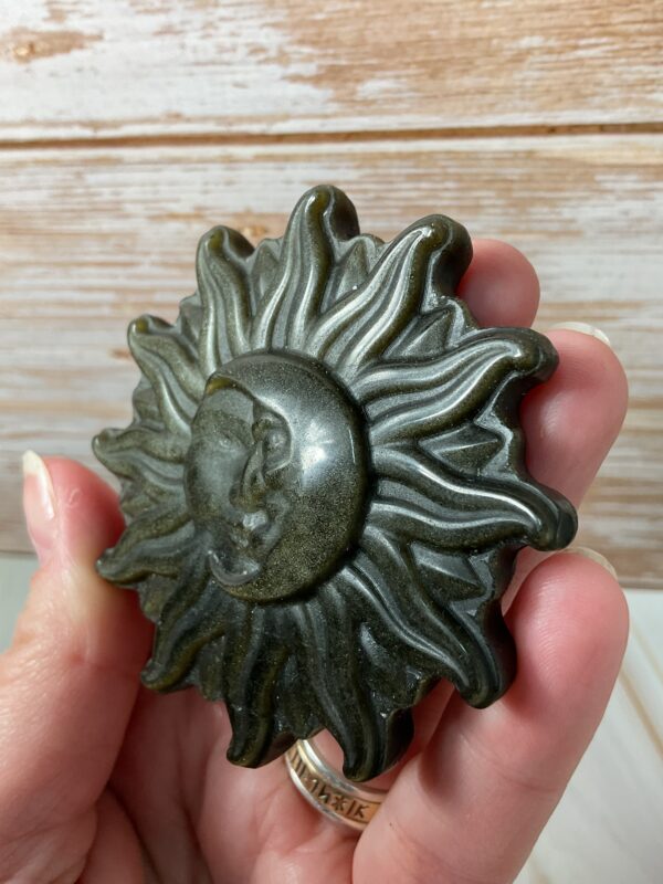 Golden Obsidian Sun & Moon Carving - Image 3