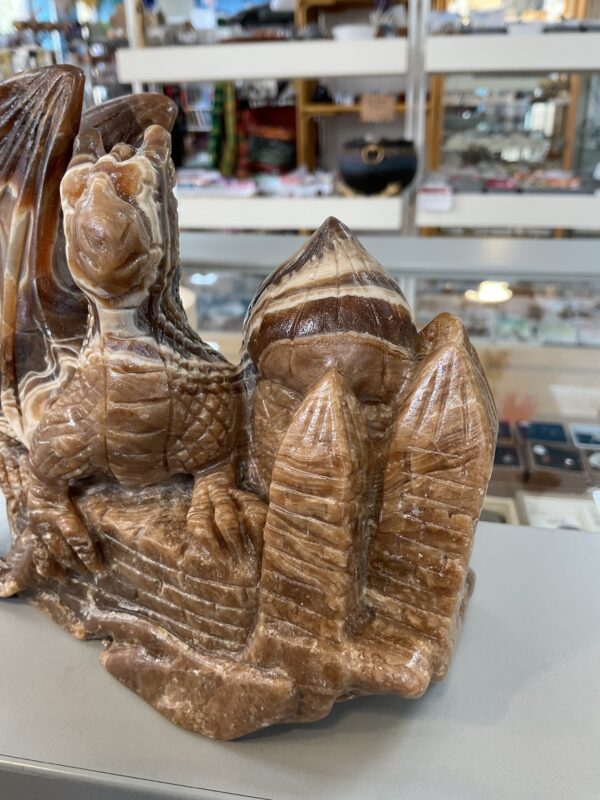 Chocolate Calcite Dragon on Castle Carving - Image 5