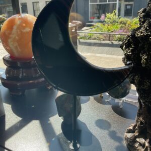 Midnight Lace Obsidian Crescent Moon on Stand