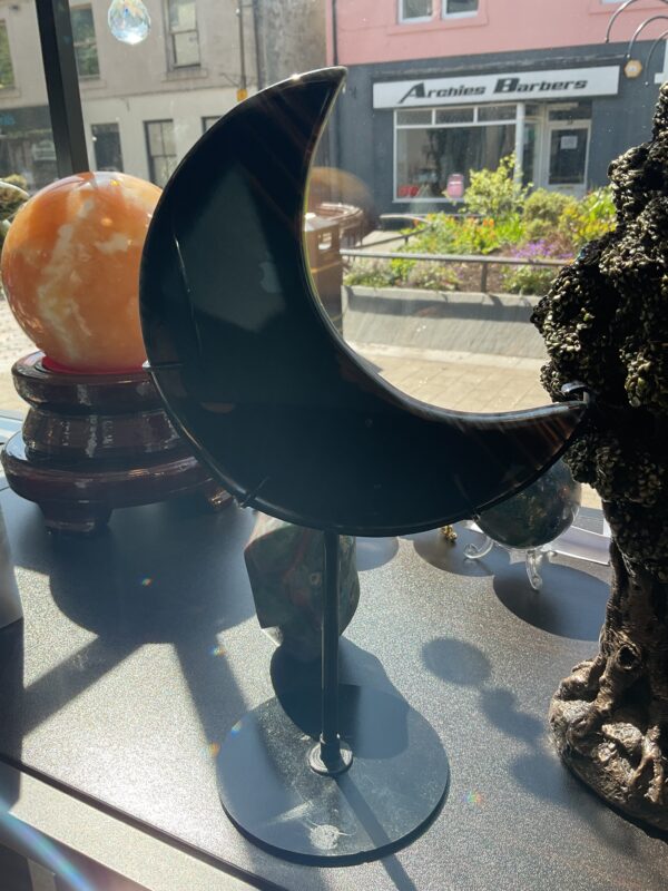 Midnight Lace Obsidian Crescent Moon on Stand - Image 2