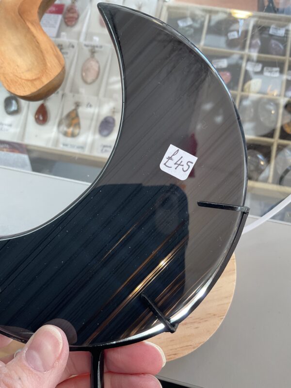 Midnight Lace Obsidian Crescent Moon on Stand - Image 4