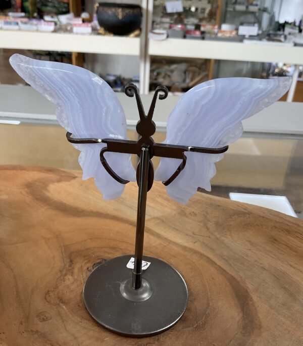 Blue Lace Agate Butterfly Wings on Stand - Image 4