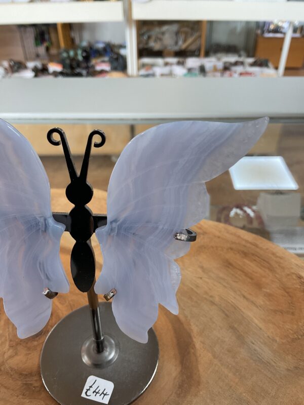 Blue Lace Agate Butterfly Wings on Stand - Image 6