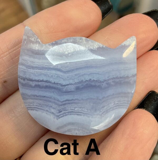 Blue Lace Agate Cat Head Carving