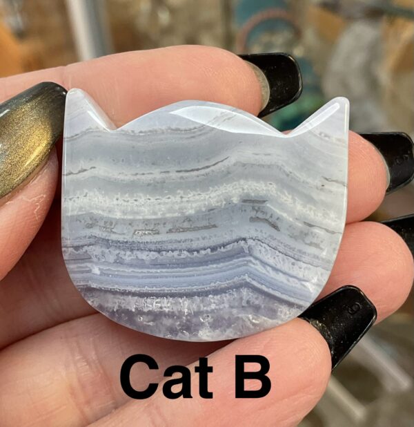 Blue Lace Agate Cat Head Carving - Image 5