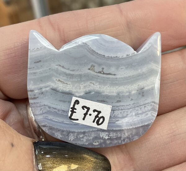 Blue Lace Agate Cat Head Carving - Image 6