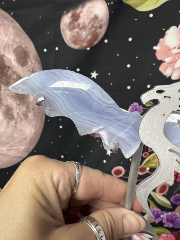 Blue Lace Agate Dragon Wings on Stand - Image 3