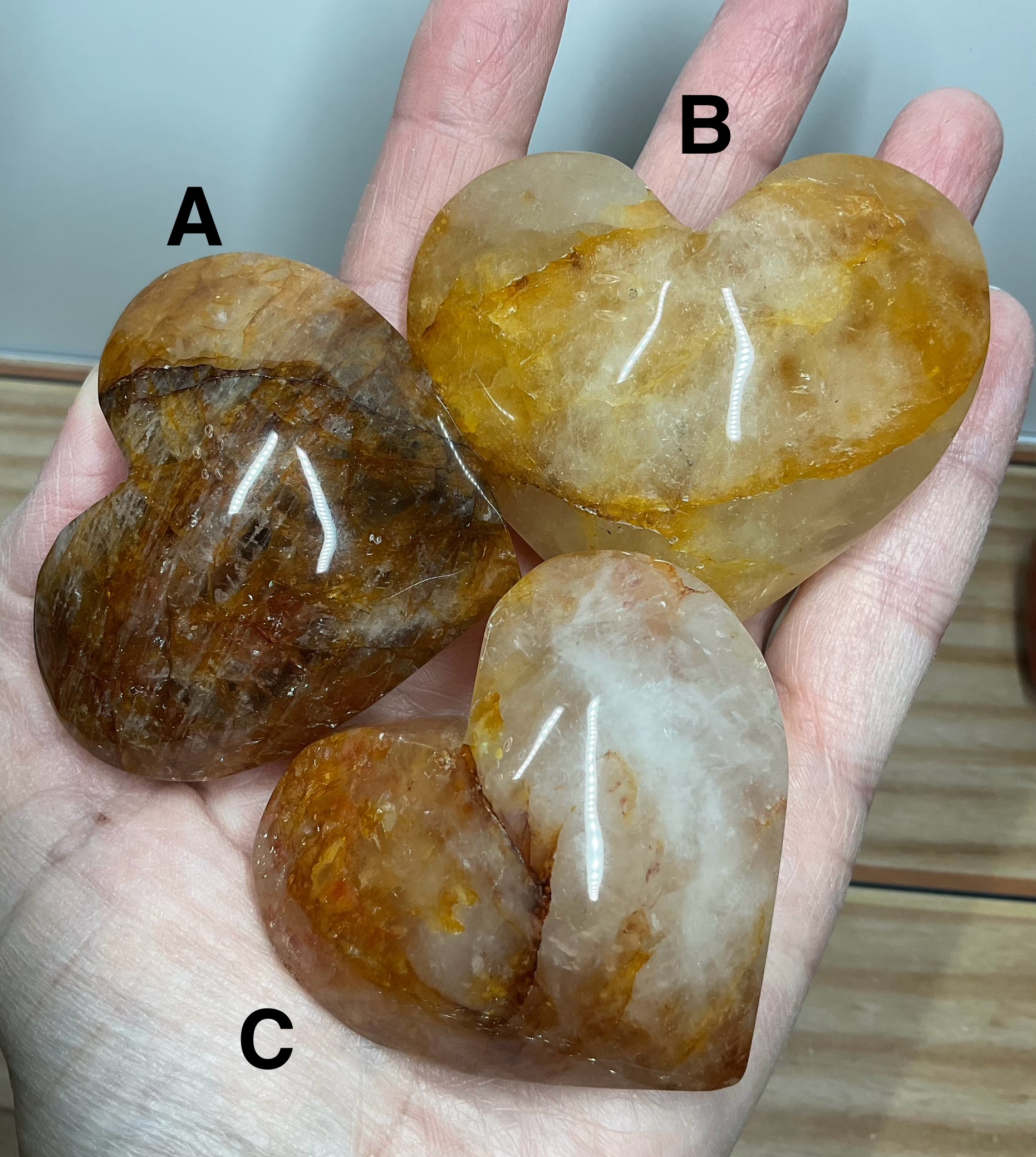 Golden Healer Heart Palm Stone