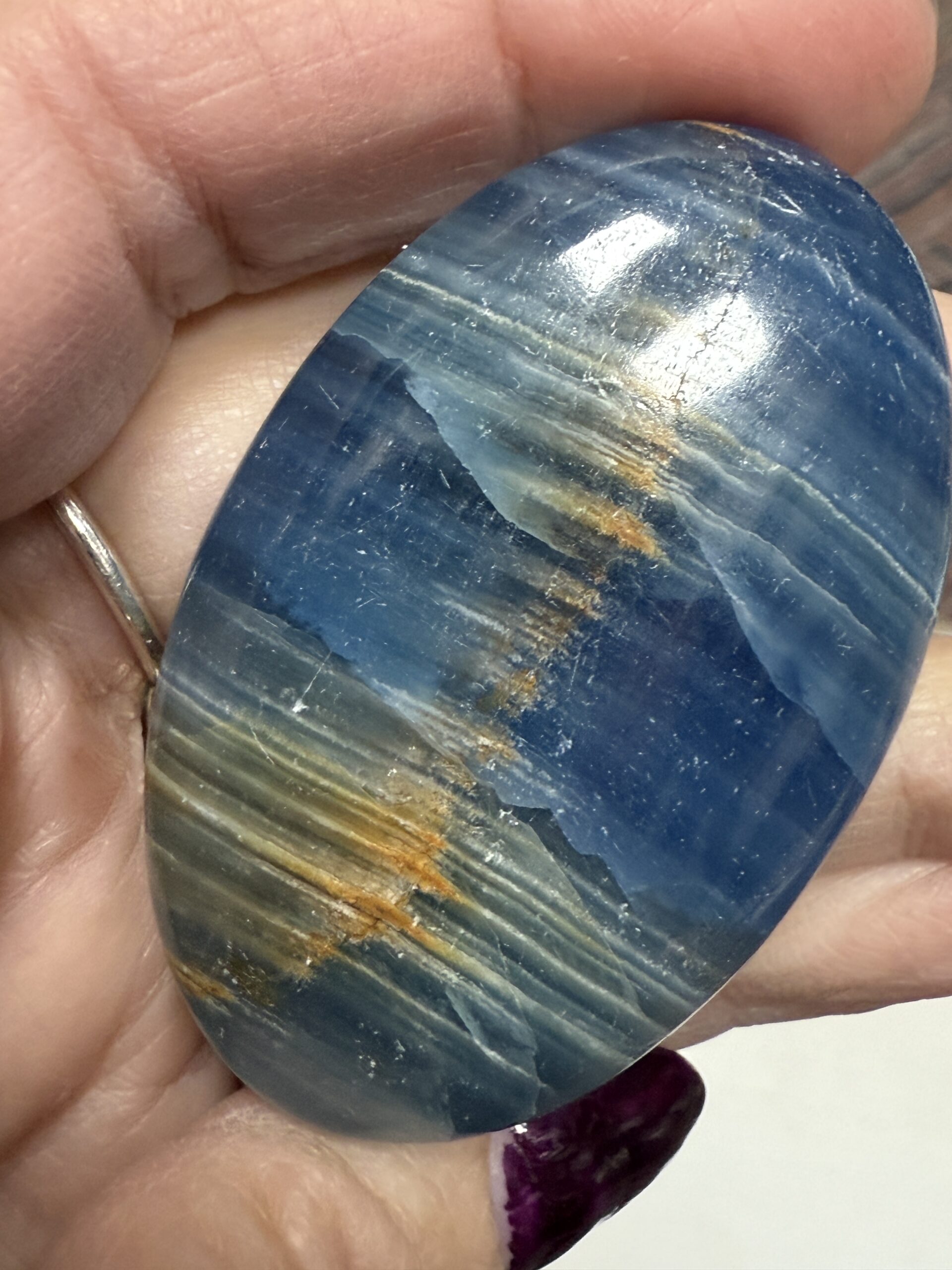 Lemurian Aquatine Calcite Palm Stone - Image 4