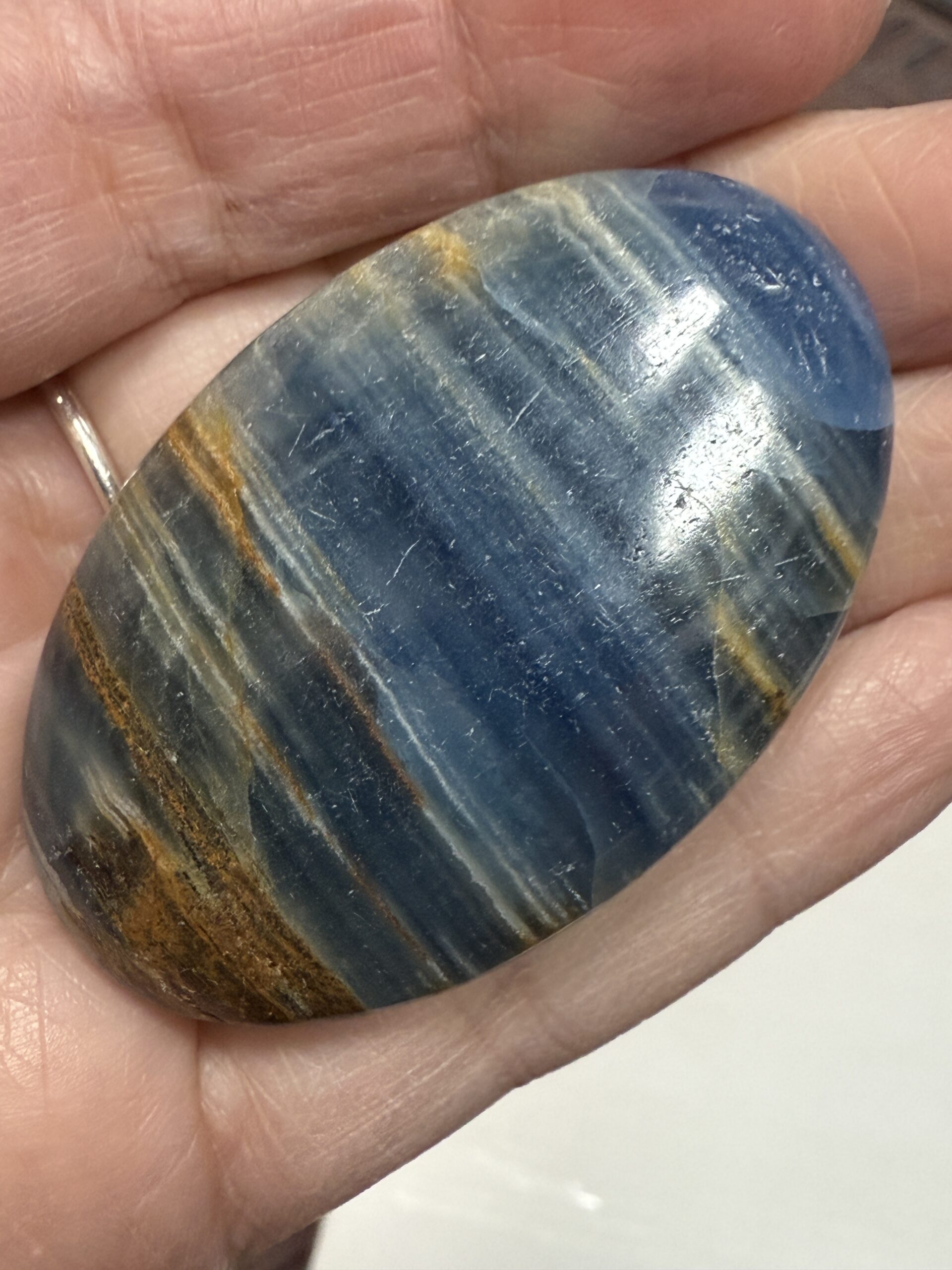 Lemurian Aquatine Calcite Palm Stone