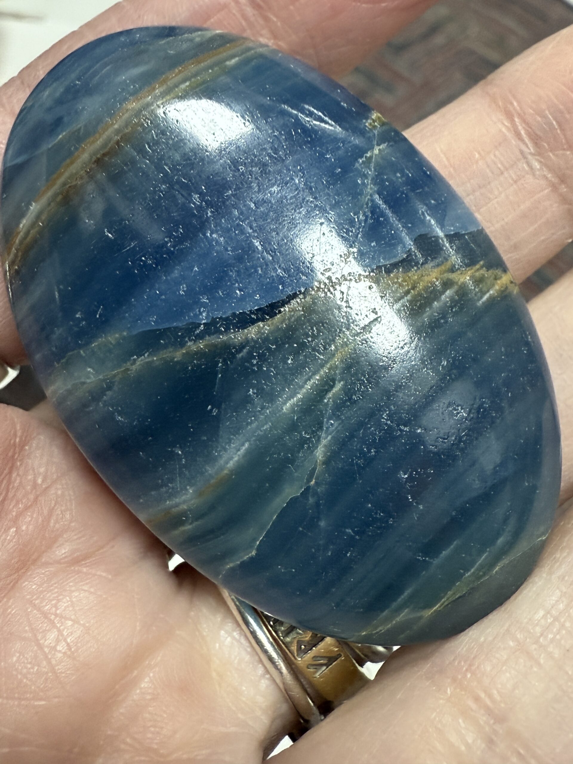 Lemurian Aquatine Calcite Palm Stone - Image 6