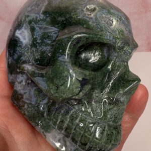 Moss Agate Skull Carving