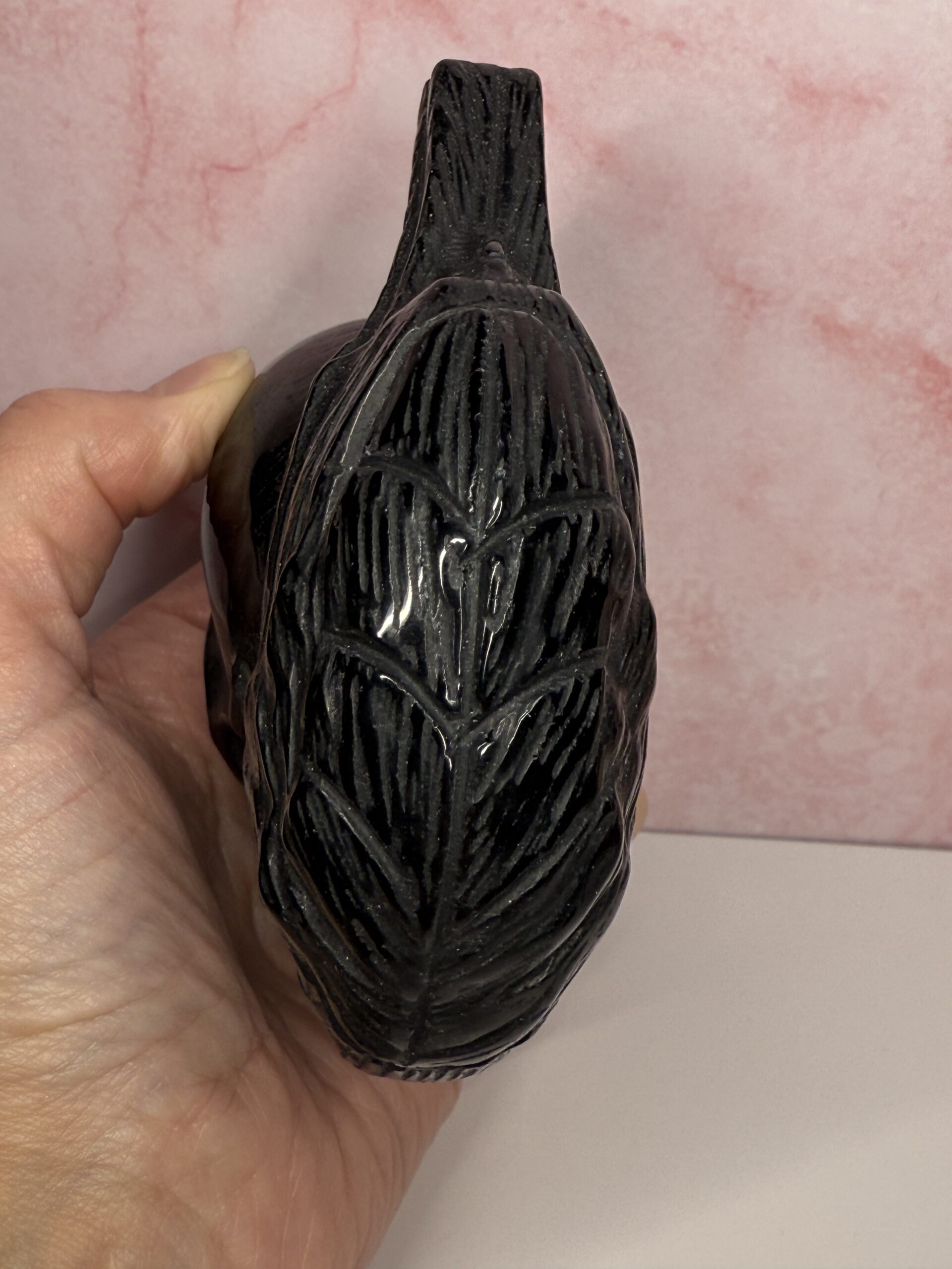 Black Obsidian Crow on Skull Carving - Image 6