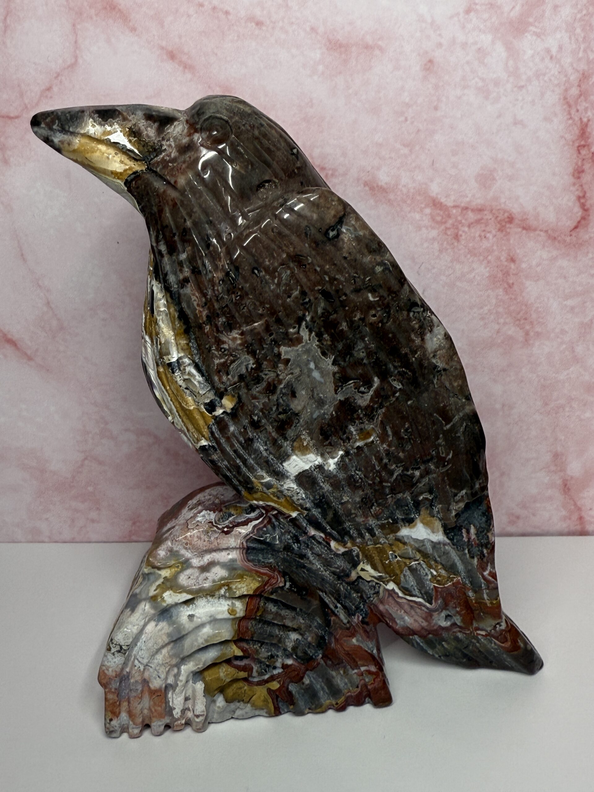 Crazy Lace Agate Bird Carving - Image 2