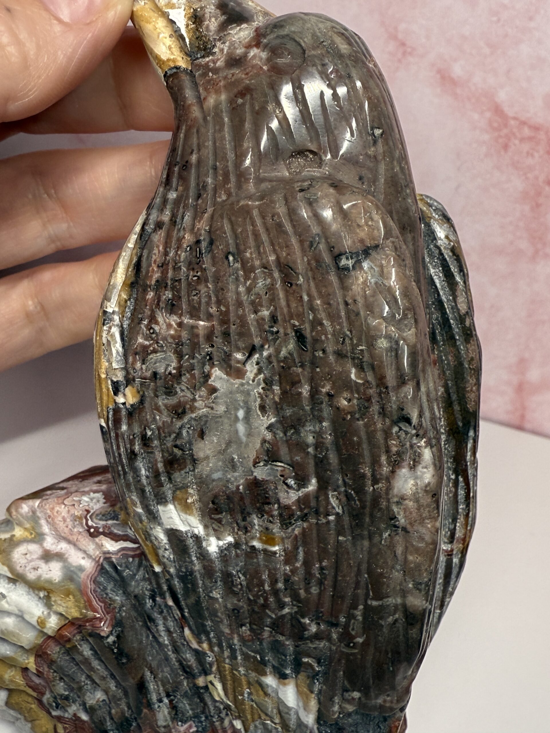 Crazy Lace Agate Bird Carving - Image 10