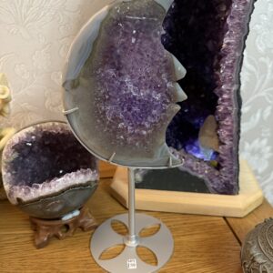 Drusy Amethyst & Agate Crescent Moon on Stand