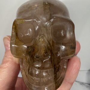 Rare Rose Quartz with Dendritic Golden Healer Skull Carving