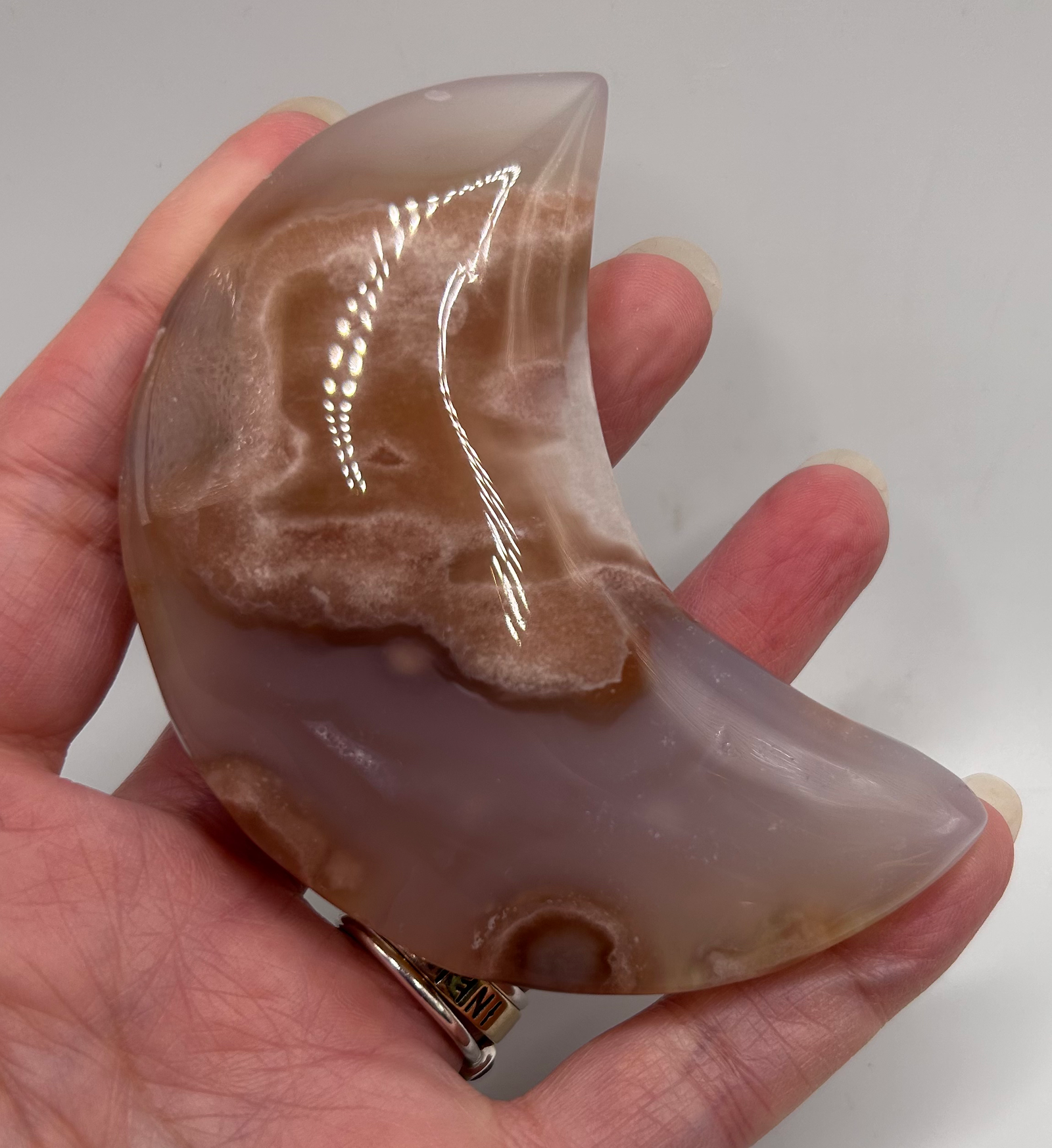 Flower Agate Crescent Moon on Stand - Image 2