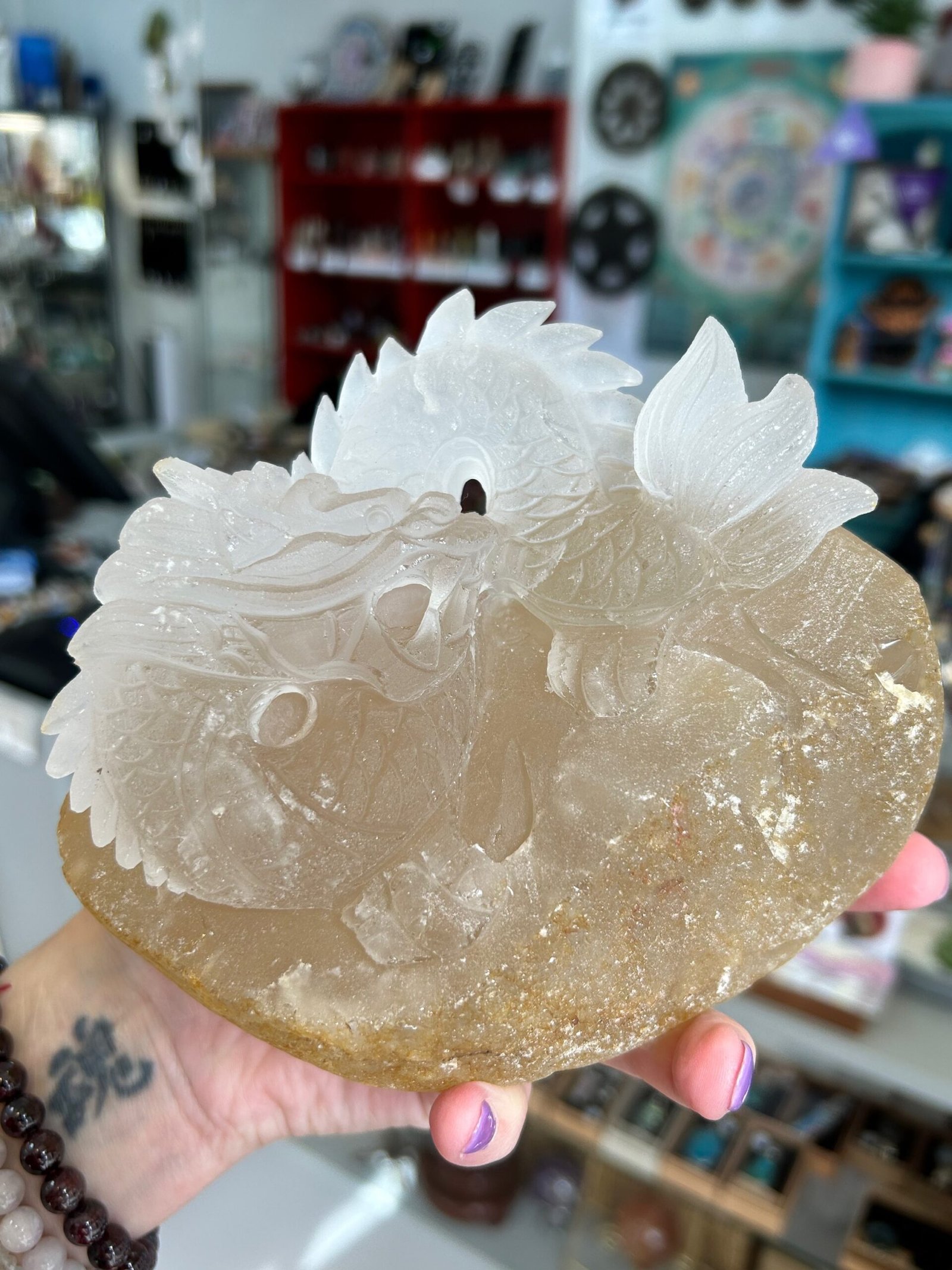Hand Carved Clear Quartz Dragon - Image 6