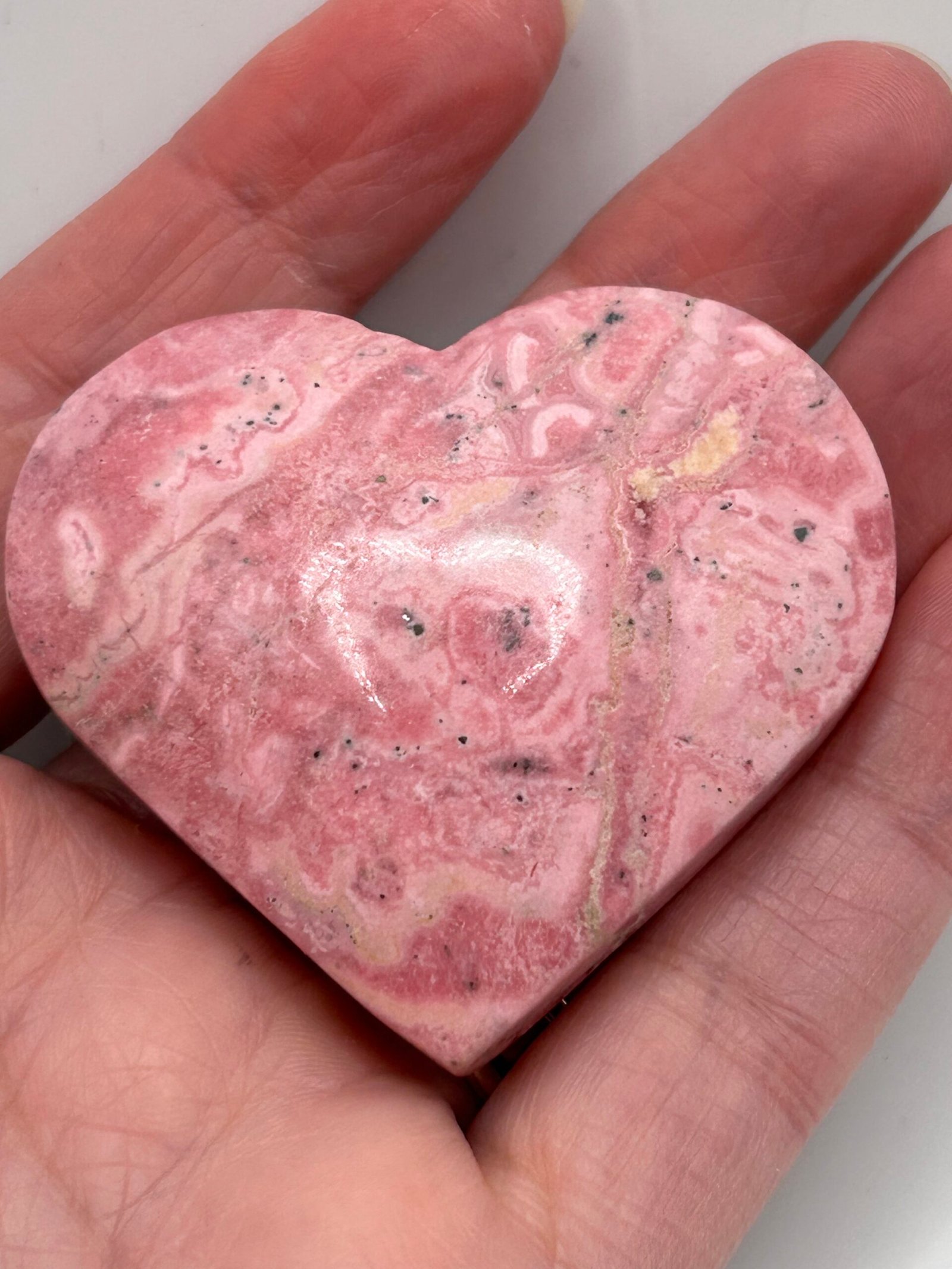 Peruvian Rhodonite Heart Palm Stone
