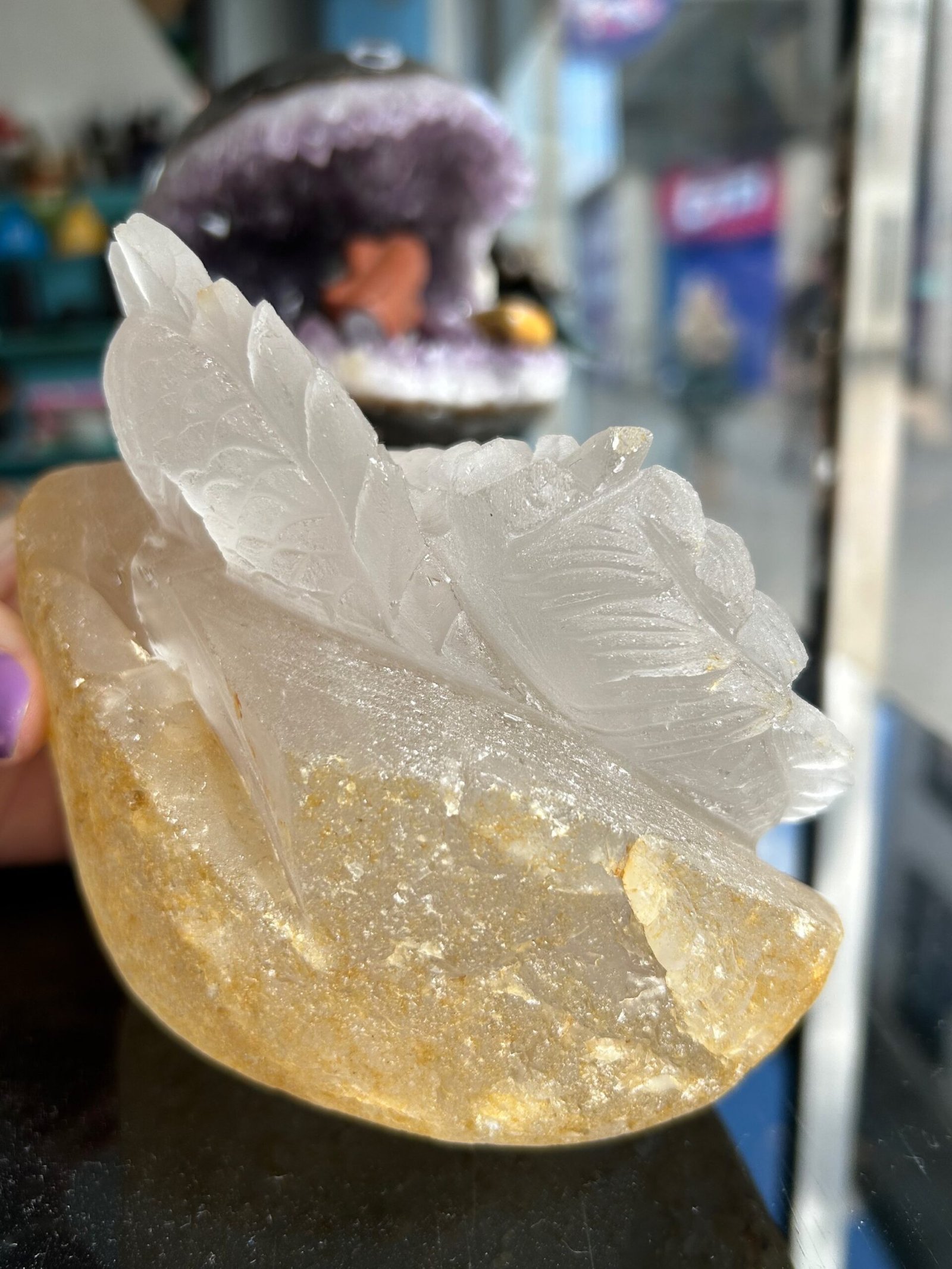 Hand Carved Clear Quartz Dragon - Image 4