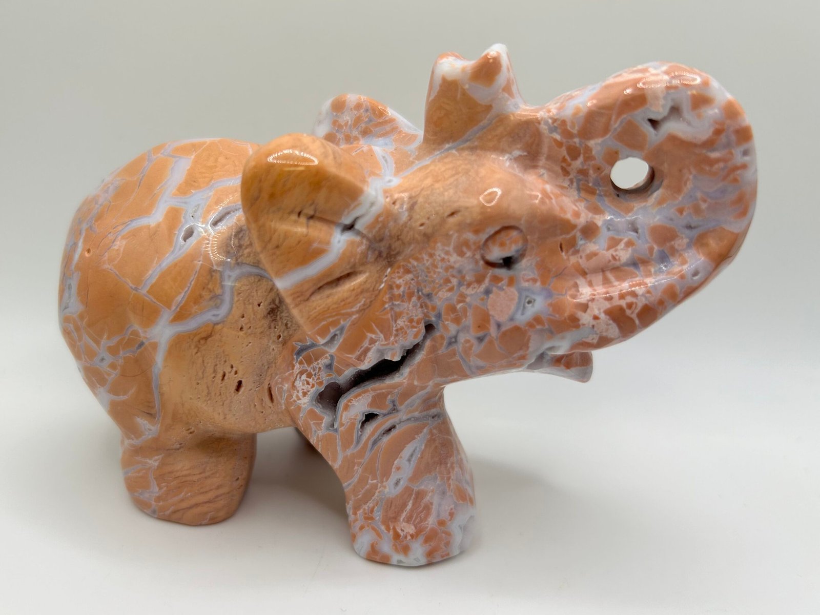 Pink (Cotton Candy) Agate Elephant Carving - Image 10