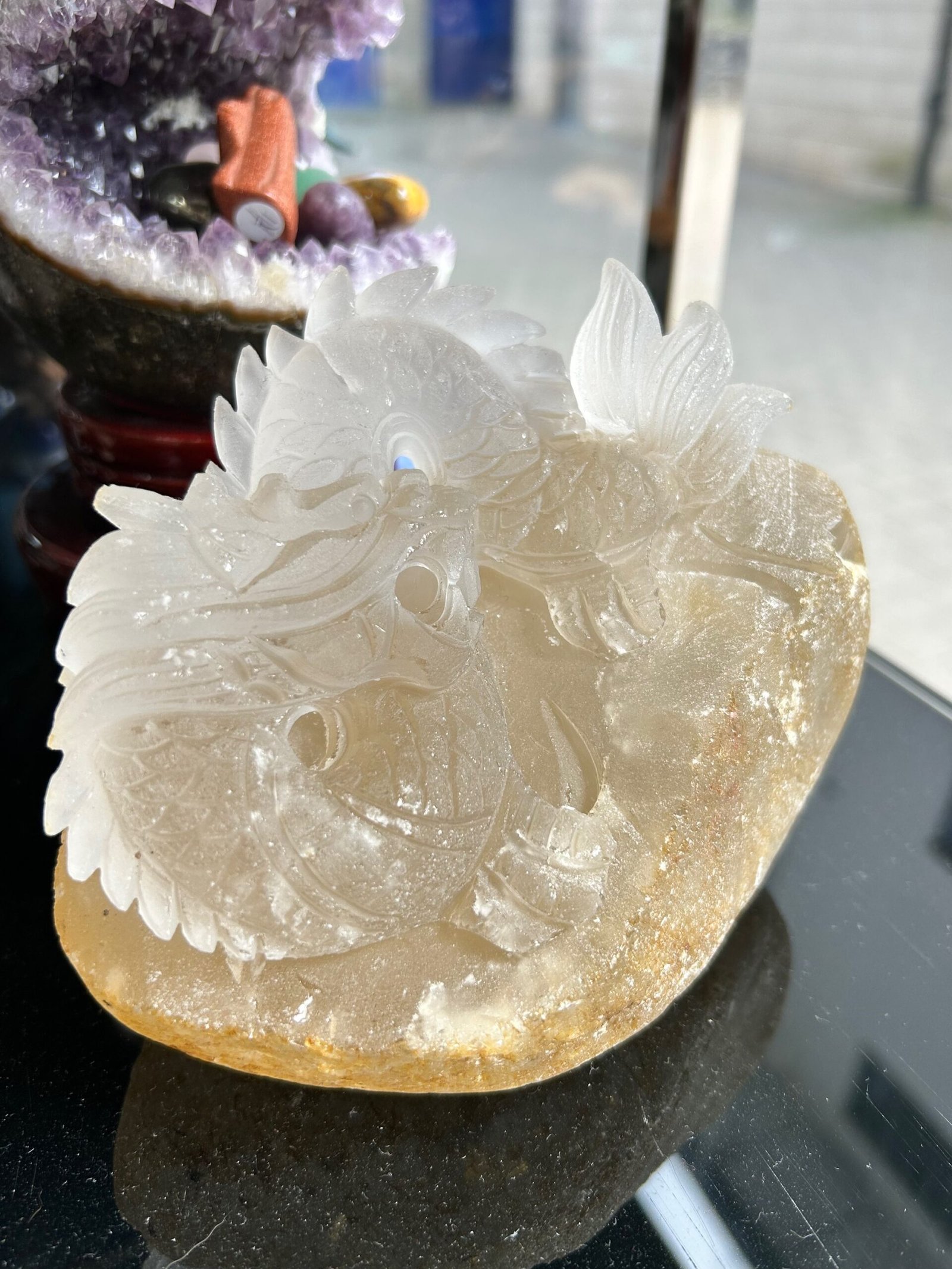 Hand Carved Clear Quartz Dragon - Image 2