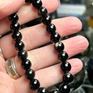 Silver Obsidian Bead Bracelet