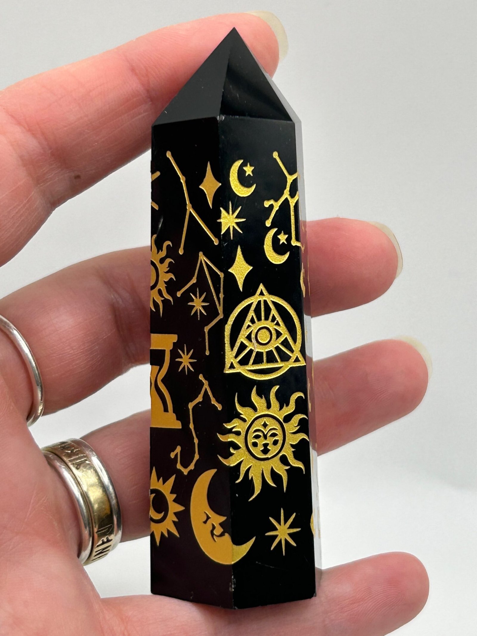Black Obsidian Engraved Tower - Image 3