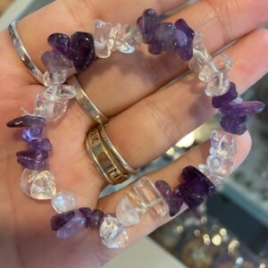 Amethyst and Clear Quartz Chip Stone Bracelet