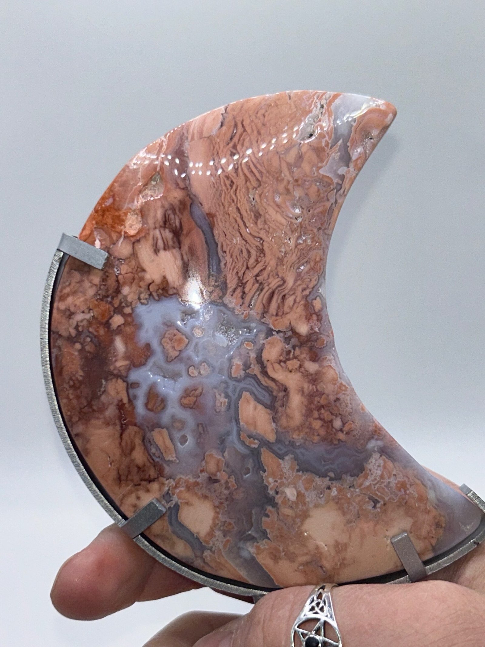 Cotton Candy Agate Crescent Moon on Stand - Image 8