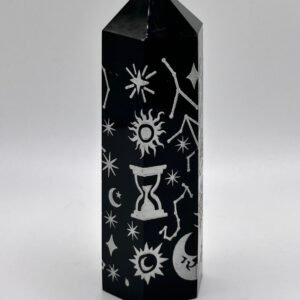 Black Obsidian Engraved Tower