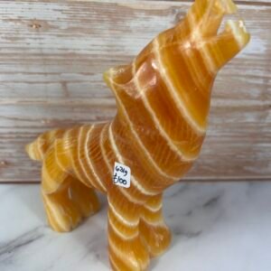 Large Orange Calcite Wolf Carving