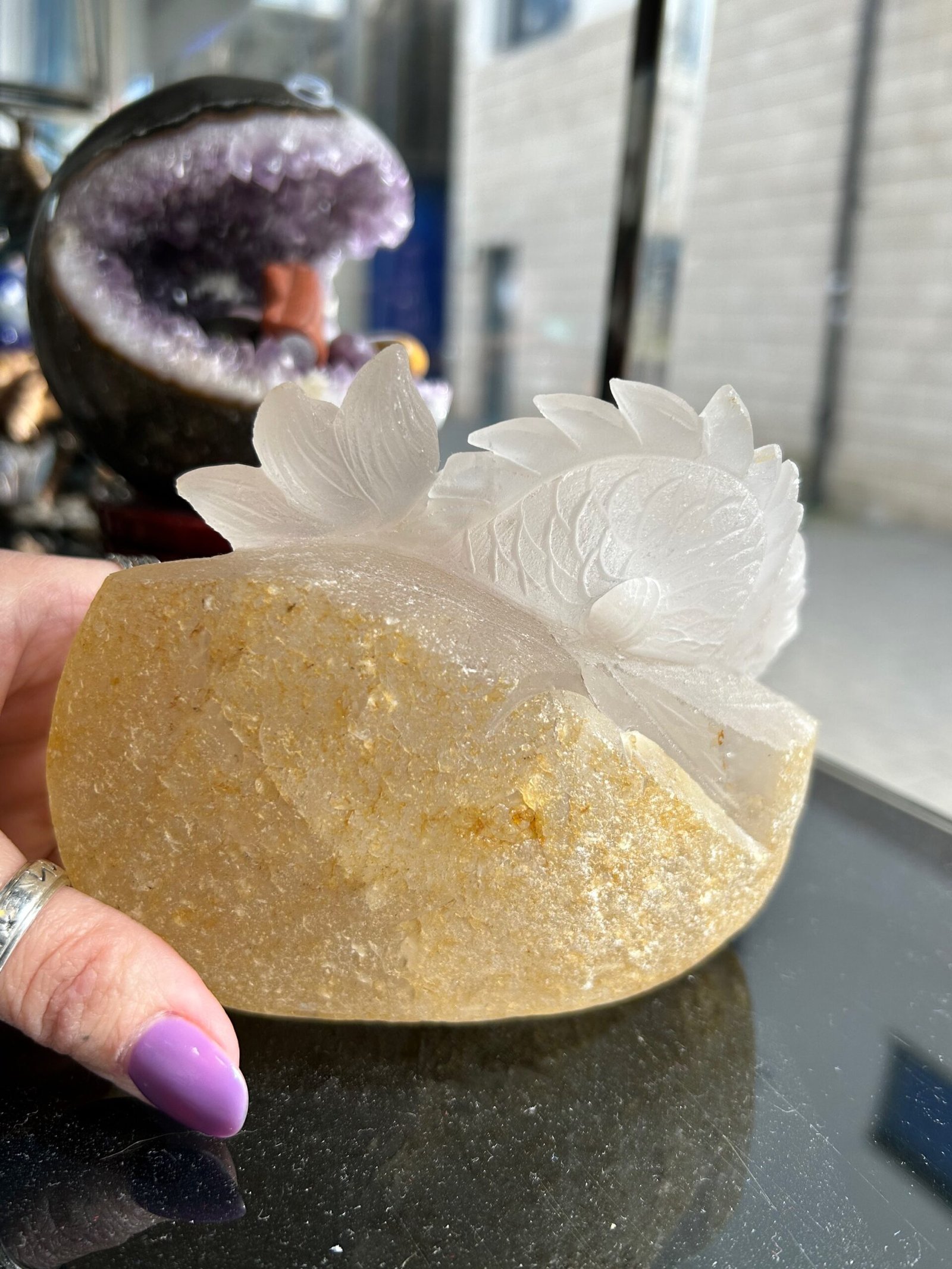 Hand Carved Clear Quartz Dragon - Image 3